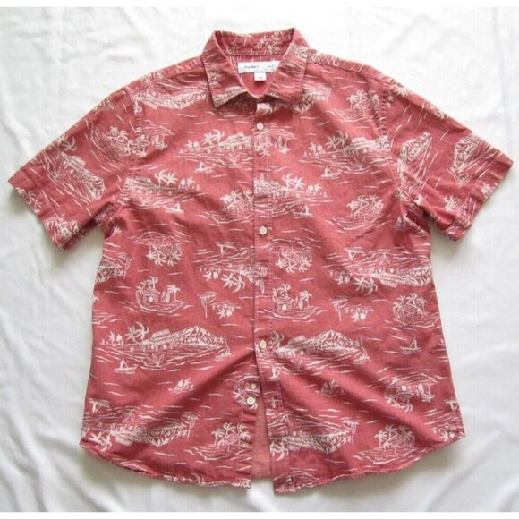 Men Old Navy Slim Fit Hawaiian Palm Tree Cotton Short Sleeve Shirt Sz L (MT341) - Picture 1 of 8